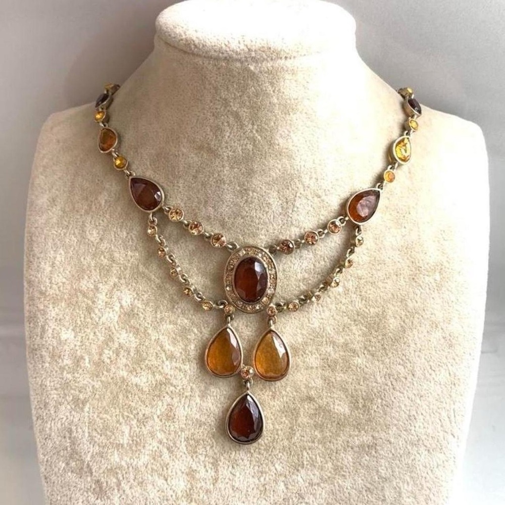 Fairycore Amber tone y Teardrop Layered Necklace Y2K
